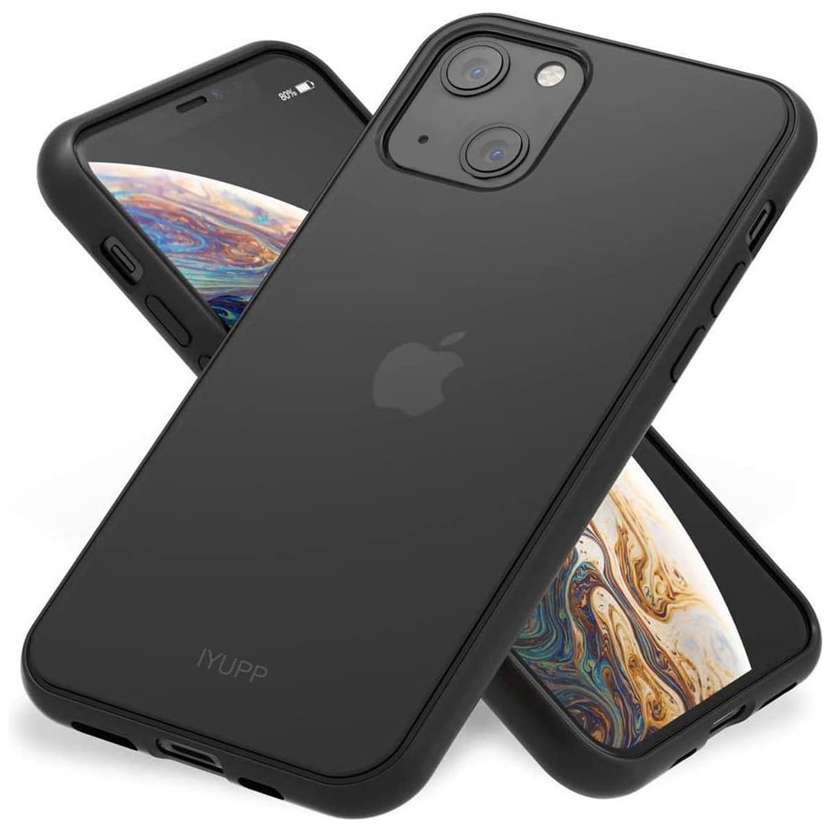 enkel en alleen Keuze hout IYUPP iPhone 13 Bumper Hoesje Zwart x Mat Zwart Shockproof - IYUPP