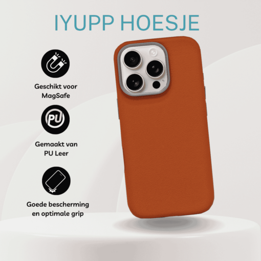 IYUPP iPhone 16 Pro Bruin Hoesje PU Leer - Geschikt voor MagSafe - Afbeelding 4